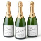 Elegant Modern Silver Personalised Sparkling Wine 