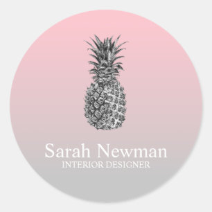 Elegant modern silver pineapple gradient pink classic round sticker
