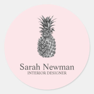 Elegant modern silver pineapple pink classic round sticker