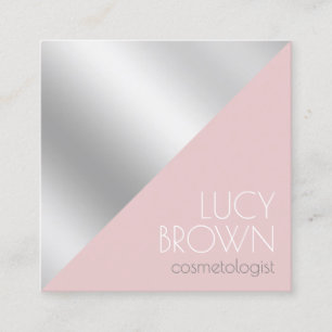 Elegant modern silver & pink cosmetologist square business card