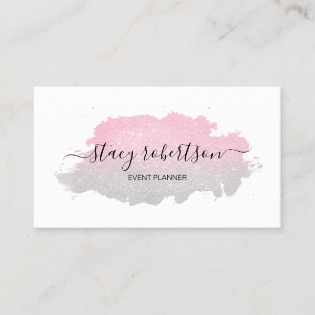 Elegant modern silver & rose gold glitter planner business card (Front)