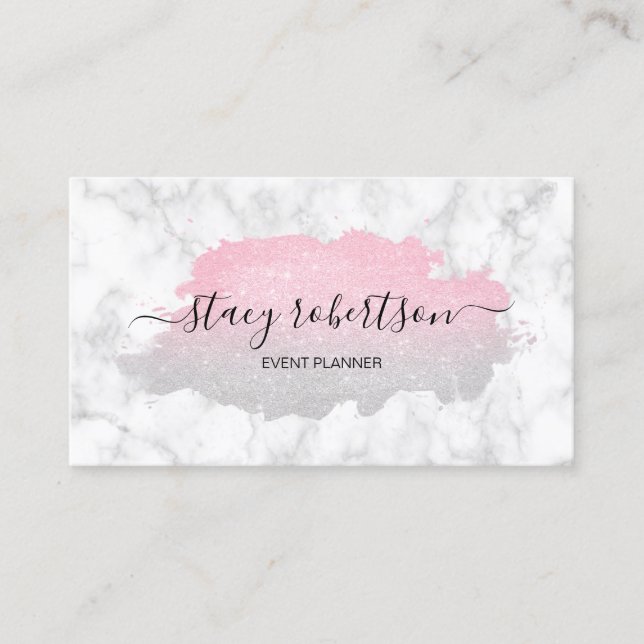 Elegant modern silver & rose gold glitter planner business card (Front)