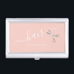 Elegant modern silver scissors hairstylist business card holder<br><div class="desc">Modern and elegant design for hairstylists with faux silver scissors and elegant calligraphy font.</div>