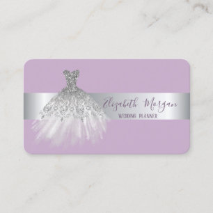 Elegant Modern Silver Stripe Glitter Dress Violet Business Card