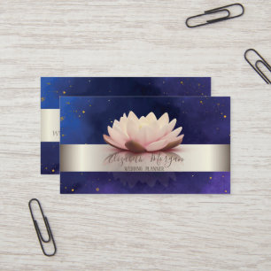 Elegant Modern Silver Stripe Lotus Blue Business Card
