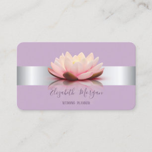 Elegant Modern Silver Stripe Lotus Flower Business Card