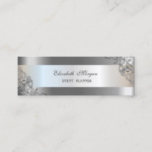 Elegant Modern,Silver  Striped,Frame Mini Business Card