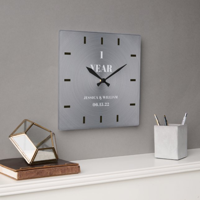 Elegant Modern Silver Wedding Anniversary Keepsake Square Wall Clock (Office)