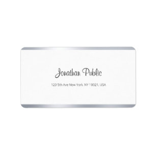 Elegant Modern Silver White Chic Hand Script Text Label