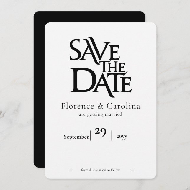 Elegant Modern Simple Black on White  Save The Date (Front/Back)