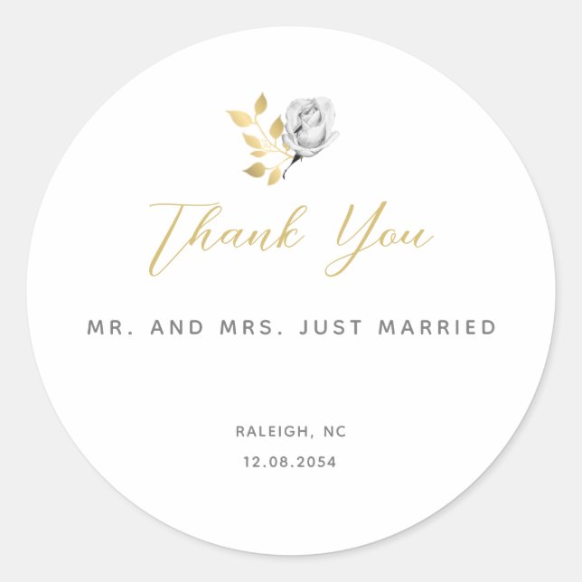 Elegant Modern Simple Black White Gold Wedding Cla Classic Round Sticker (Front)