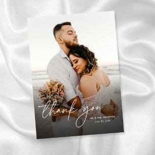Elegant Modern Simple Calligraphy Photo Wedding Thank You Card