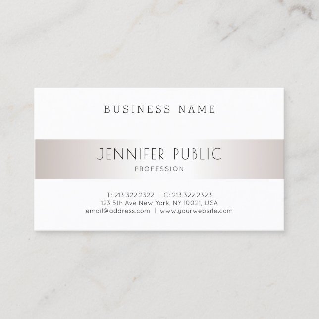 Elegant Modern Simple Design Silver Semi Gloss Business Card (Front)