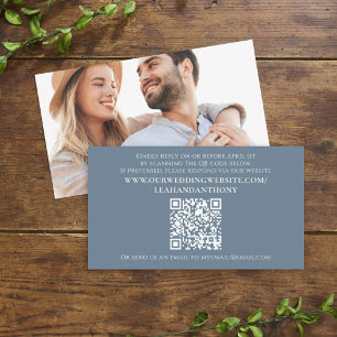 Elegant Modern Simple Dusty Blue QR Code Photo  Enclosure Card