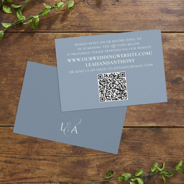Elegant Modern Simple Dusty Blue QR Code RSVP Card (Creator Uploaded)