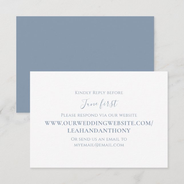 Elegant Modern Simple Dusty Blue Via Website RSVP Card (Front/Back)