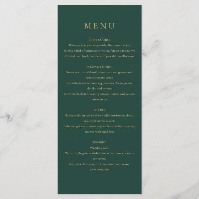 Elegant Modern Simple Emerald Green And Gold Menu (Front)