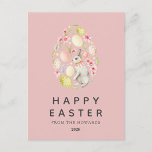 Elegant Modern Simple Floral Bunny   Happy Easter Holiday Postcard