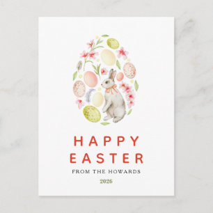 Elegant Modern Simple Floral Bunny   Happy Easter Holiday Postcard