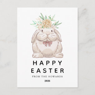 Elegant Modern Simple Floral Bunny   Happy Easter Holiday Postcard