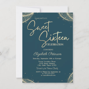 Elegant Modern Simple Gold Glitter  Sweet 16  Invitation