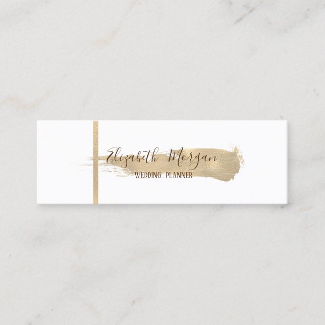 Elegant Modern Simple, Gold Stripe, Brush Stroke Mini Business Card (Front)