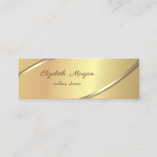 Elegant  Modern Simple, Gold Stripes Mini Business Card (Front)