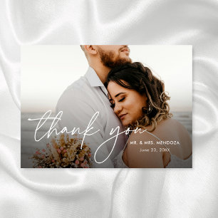 Elegant Modern Simple Hand Lettered Photos Wedding Thank You Card