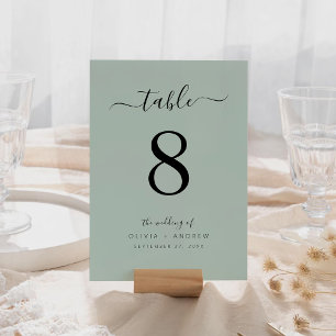 Elegant Modern simple Light Green Colour Wedding Table Number