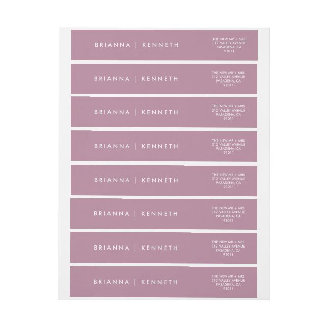 Elegant Modern Simple Mauve Wedding Wrap Around Label (Sheet)