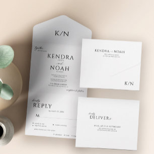 Elegant modern simple minimal monogrammed wedding all in one invitation