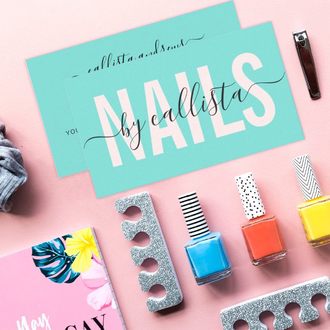 Elegant Modern Simple Mint Typography Nail Artist Business Card (Creator Uploaded)