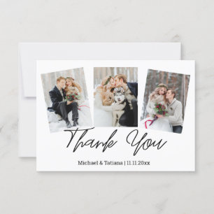 elegant modern simple script wedding 3 photos thank you card