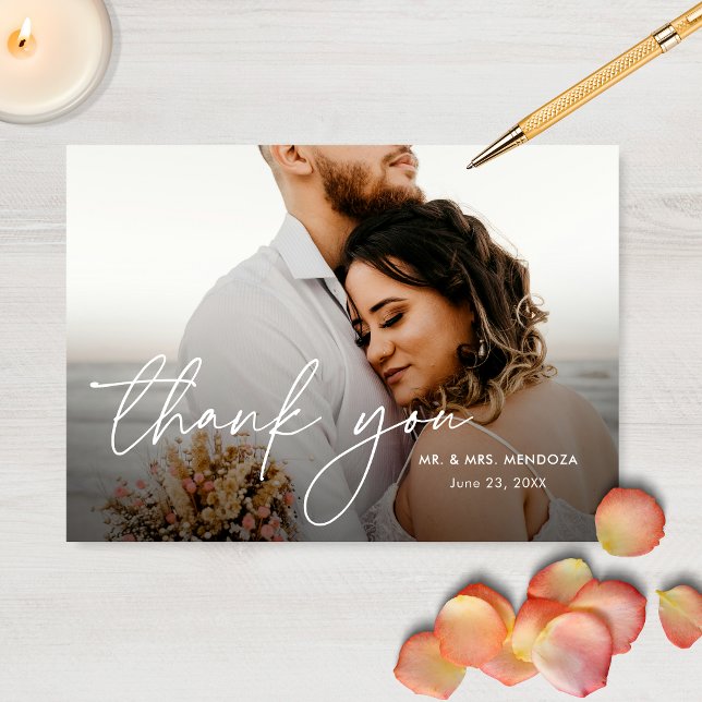 Elegant Modern Simple Two Photo Wedding Thank You Card (Creator Uploaded)