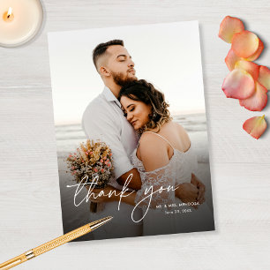 Elegant Modern Simple Vertical Photo Wedding Thank You Card