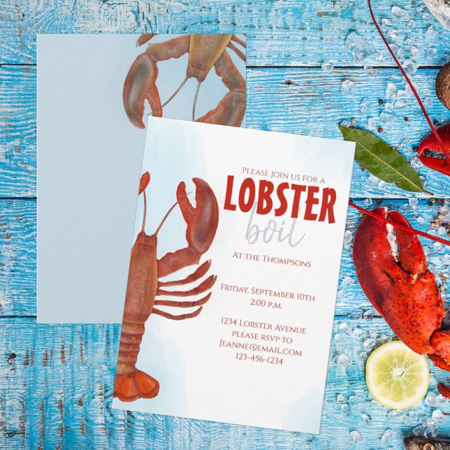 Elegant Modern Simple Watercolor Lobster Boil Invitation (Creator Uploaded)