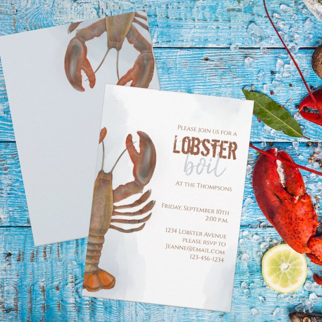Elegant Modern Simple Watercolor Lobster Boil Invitation (Creator Uploaded)