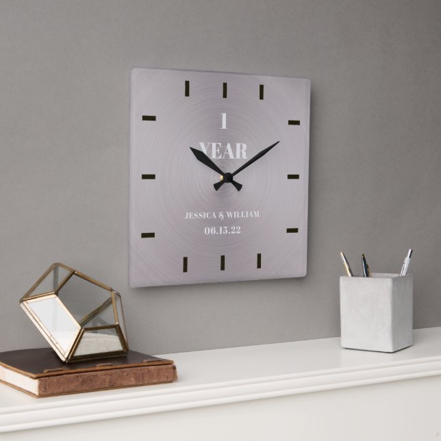 Elegant Modern Simple Wedding Anniversary Keepsake Square Wall Clock (Office)