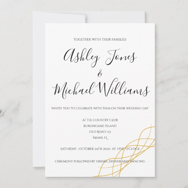 Elegant Modern Simple White Gold Cordial Wedding Invitation (Front)