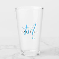 Elegant Modern Sky Blue Script Monogram