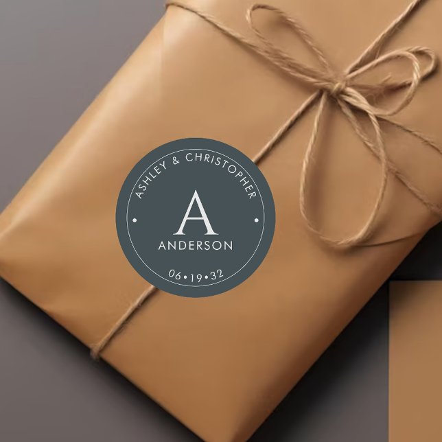 Elegant Modern Slate Grey Wedding Classic Round Sticker (Creator Uploaded)