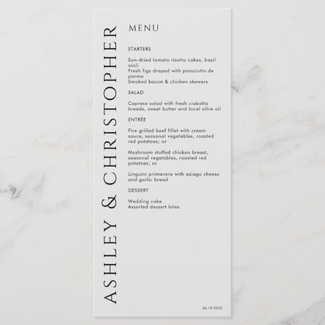 Elegant Modern Smoke Black Wedding Menu (Front)