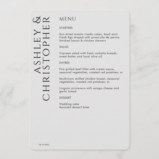 Elegant Modern Smoke Black Wedding Menu (Front)