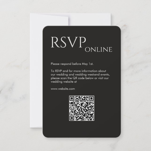Elegant Modern Smoke Black Wedding RSVP Card (Front)