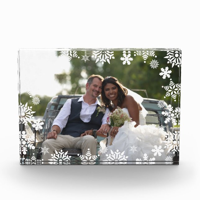 Elegant modern snowflake pattern wedding photo block (Front)