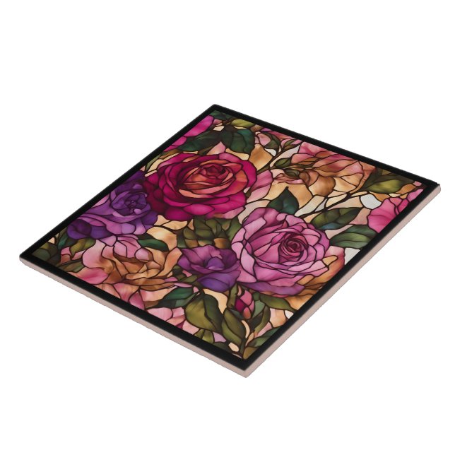 Elegant Modern Stained Glass Roses Collection Tile (Side)