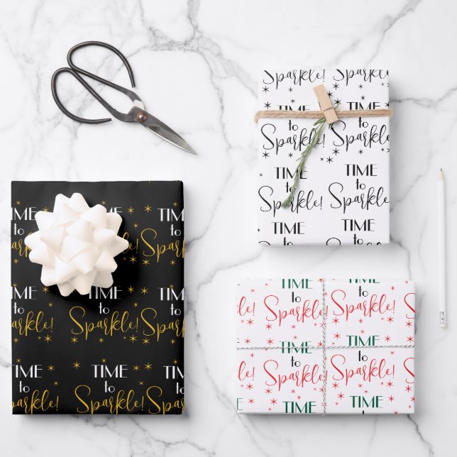Elegant modern star Time to Sparkle text  Wrapping Paper Sheet (Front)