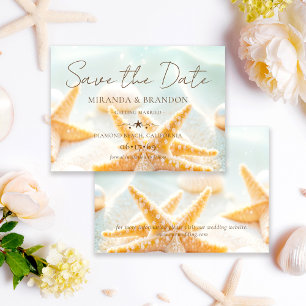 Elegant Modern Starfish Shells Ocean Beach Wedding Save The Date