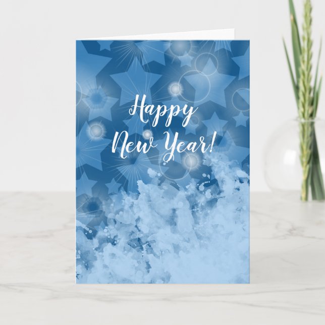 Elegant Modern Stars pattern Classic Blue Text Holiday Card (Front)