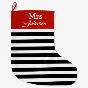 Elegant Modern Strip Christmas Mr  and Mrs Couple  Large Christmas Stocking